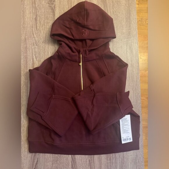 Lululemon Scuba oversized half gold zip hoodie sweater. Garnet.Burgundy. XS/S - Picture 9 of 13